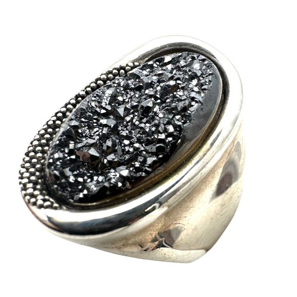 Michael Dawkins Ring Sterling Silver Black Druzy Quartz Size 9 - Picture 1 of 5